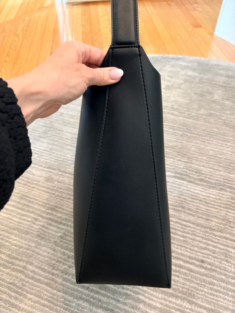 MANGO Black Leather Tote Bag - Minimal Shoulder Bag - Picture 8 of 8